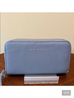 Adrienne Vittadini Periwinkle Zip Wallet  pebbled leather / vegan trim& interior